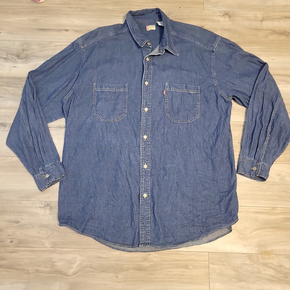 Levi's Red Tab Denim Shirt Mens XL Medal Button Logo Long-Sleeve Vintage 90's